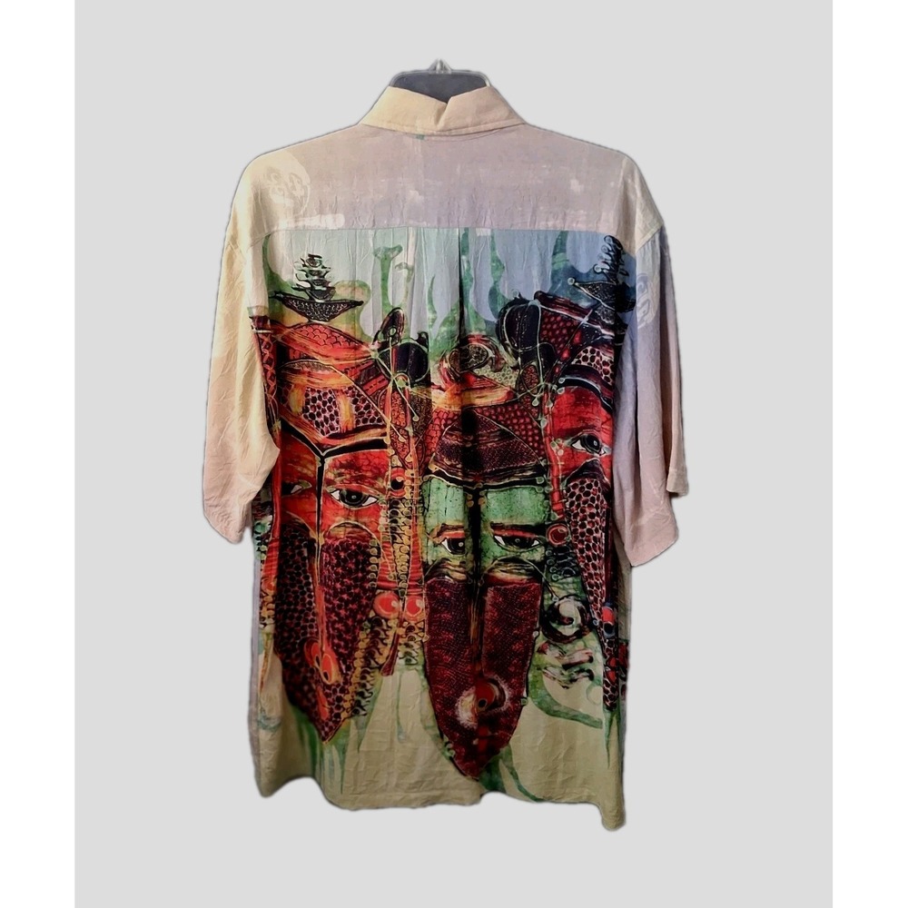 Vtg Jams World Limited Edition Men's Small Mayan Mask Graphic Rayon Shirt USA